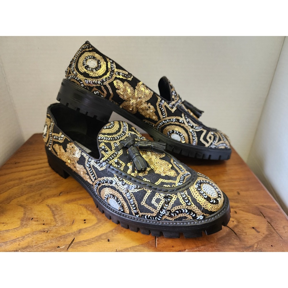 NEW Fratelli Rossetti SZ 9.5 'Brera' Sequined Loafers $625  Block Heel